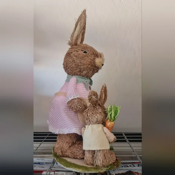 Michaels Sisal Rustic Easter Bunny Figurines by Ashland w/ Eggs Set EUC - Picture 3 of 5